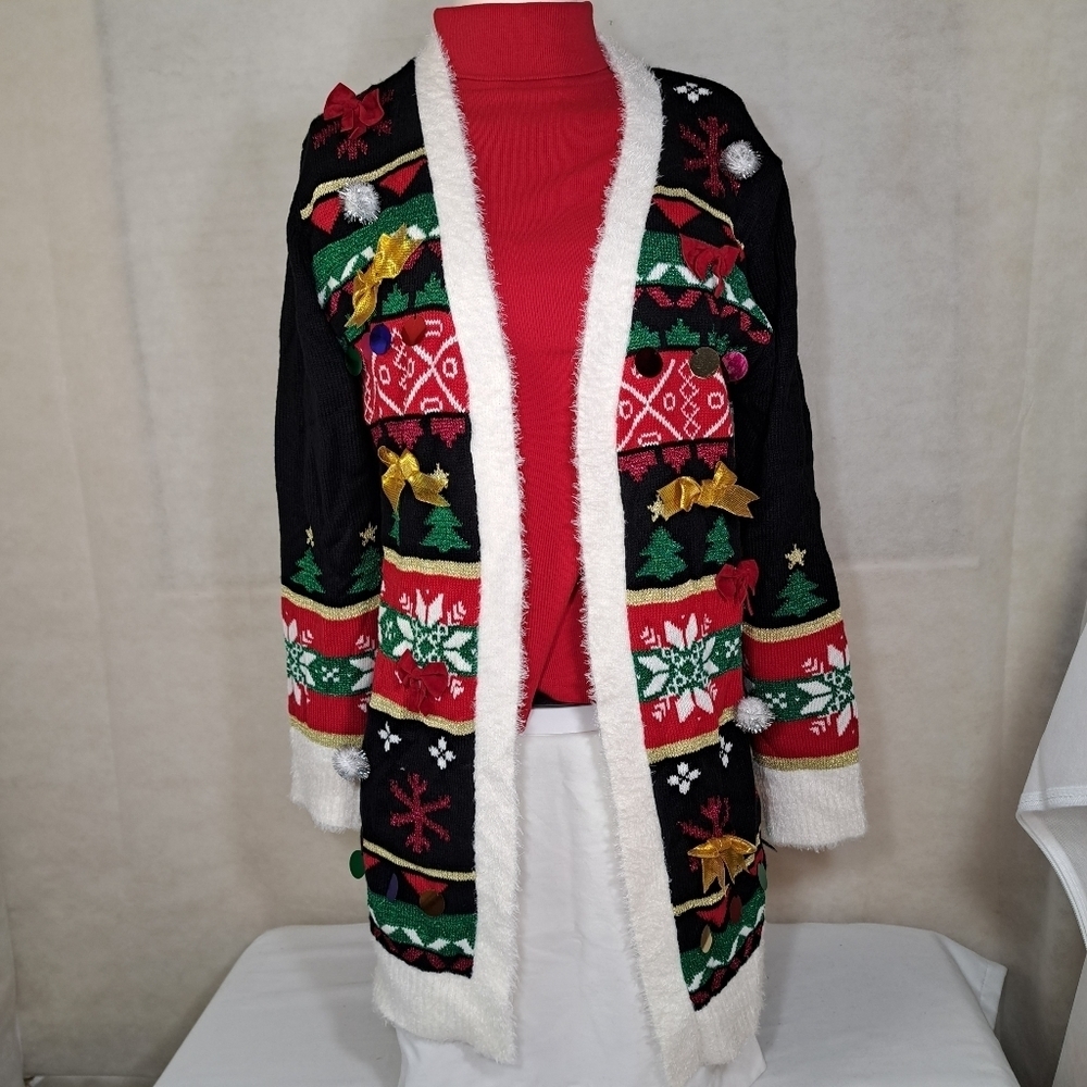 United States Sweaters Black Decorated Long Sleeve Xmas Sweater/Jacket Wms XXL